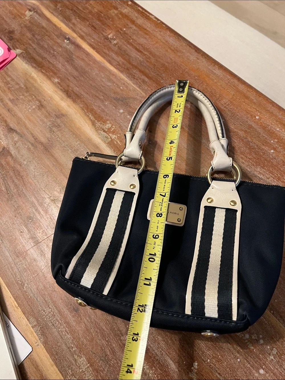 Michael Kors Navy and Cream Mini Satchel with Gold Hardware